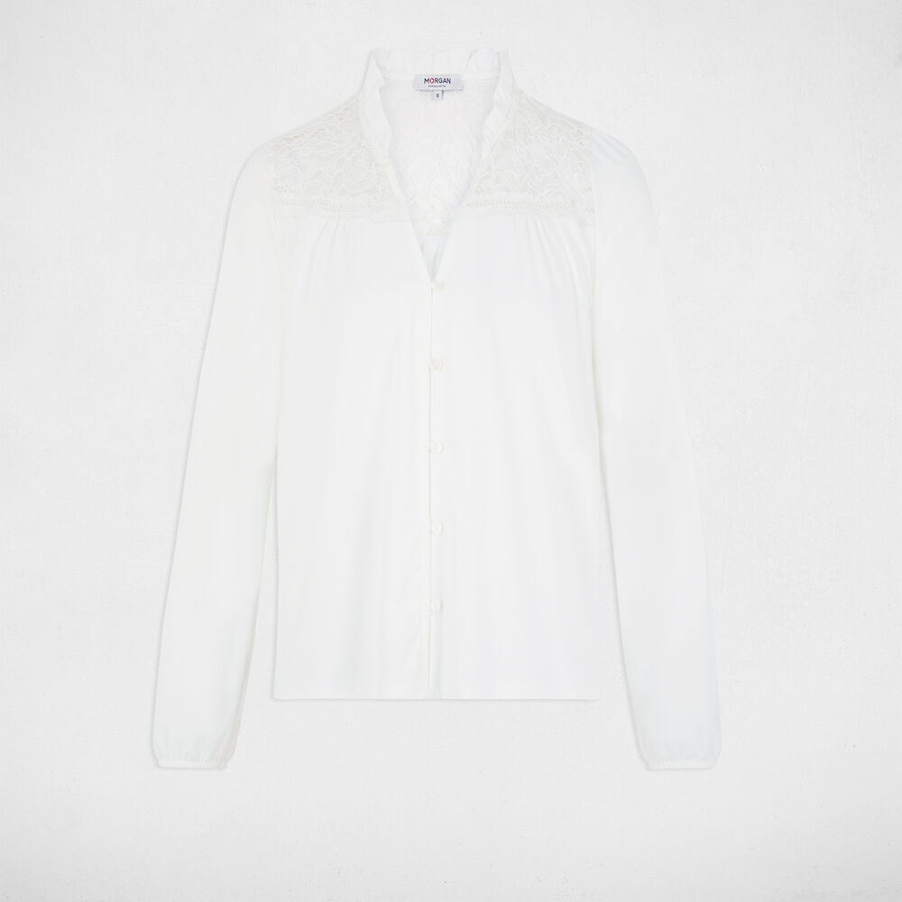 Camiseta manga larga marfil mujer