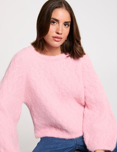 Jersey grueso con cuello redondo rosa mujer