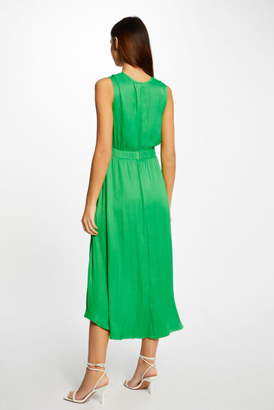 Vestido midi evasé asimétrico verde mujer