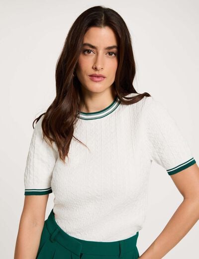 Jersey fino de manga corta verde mujer