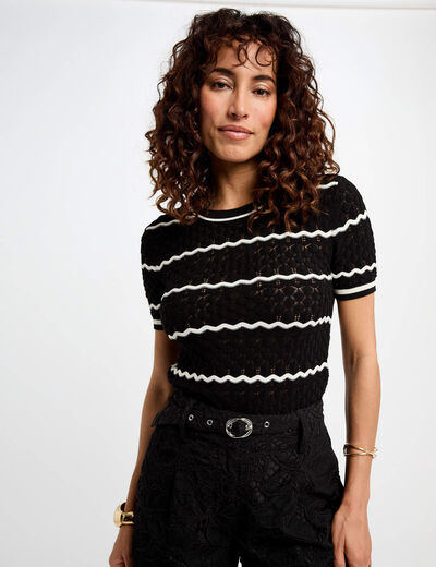 Jersey manga corta y rayas negro mujer