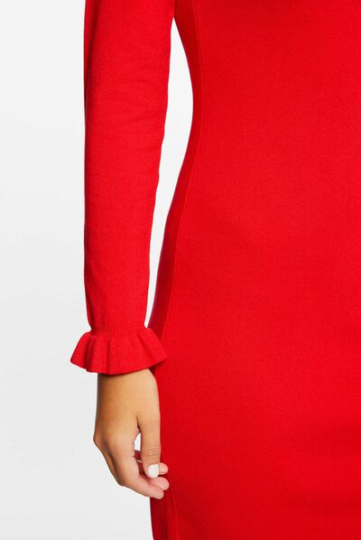 Vestido de punto ajustado cuello alto rojo mujer