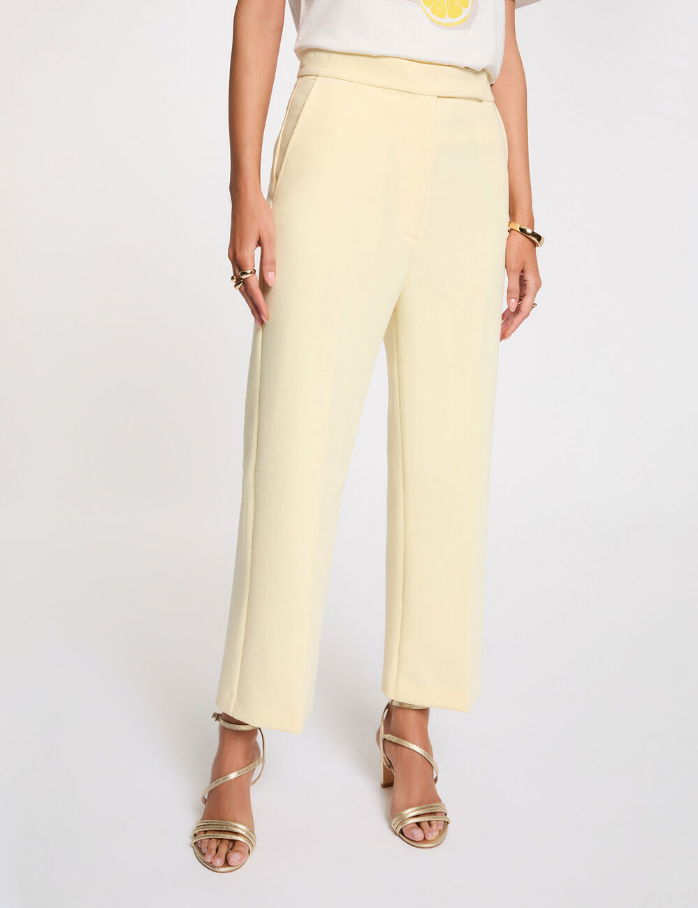 Pantal&oacute;n recto de tiro alto amarillo pastel mujer