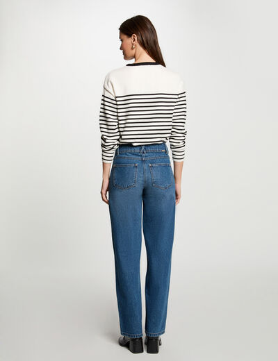 Jersey cuello redondo y rayas blanco mujer