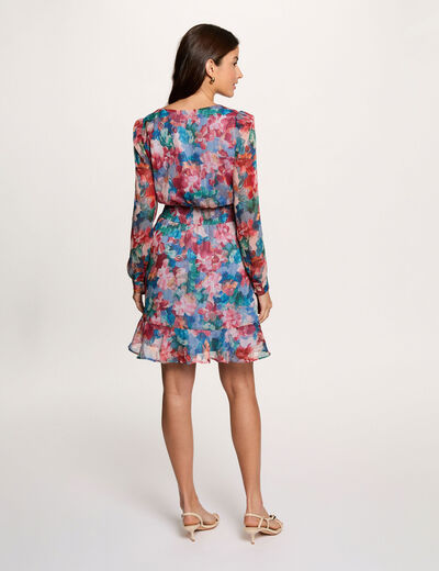 Vestido corto con cuello en V multicolor mujer