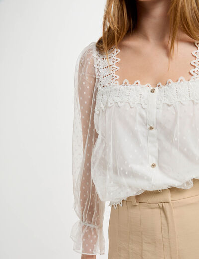 Camiseta manga 3/4 plumeti blanco mujer