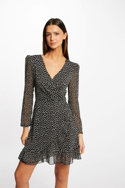 Vestido cruzado estampado de lunares multicolor mujer