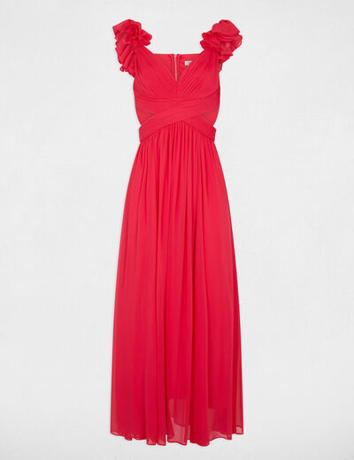 Vestido largo recto holgado rojo coral mujer