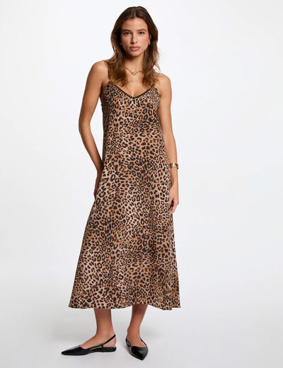 Vestido midi recto estampado multicolor mujer