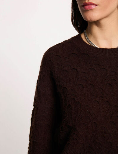 Jersey cuello redondo fantas&iacute;a marr&oacute;n oscuro mujer