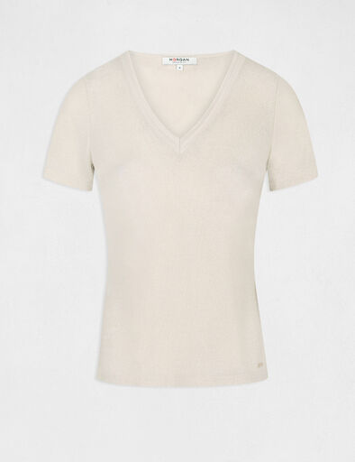 camiseta manga corta con escote en v marfil mujer Camiseta manga corta con escote en V marfil mujer