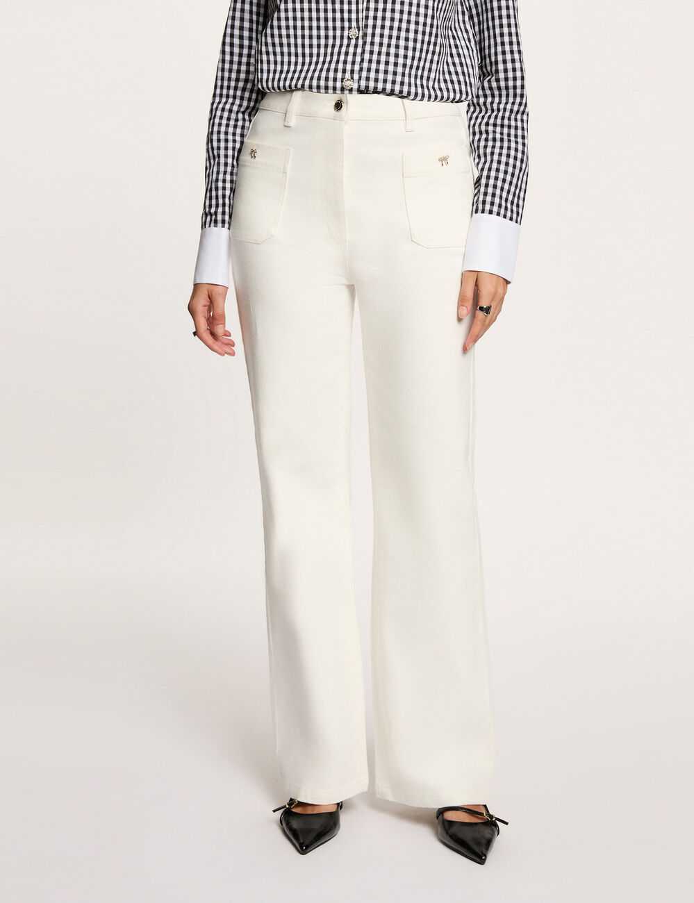 Jean ancho 7/8 blanco mujer