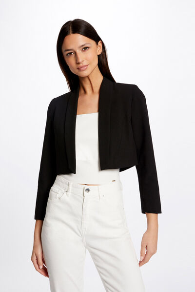 Chaqueta bolero recta manga 3/4 negro mujer