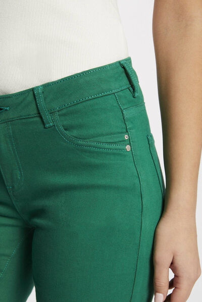 Pantalón skinny talle bajo verde mujer