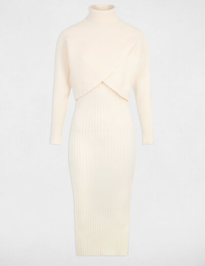 Vestido de punto con cuello alto marfil mujer