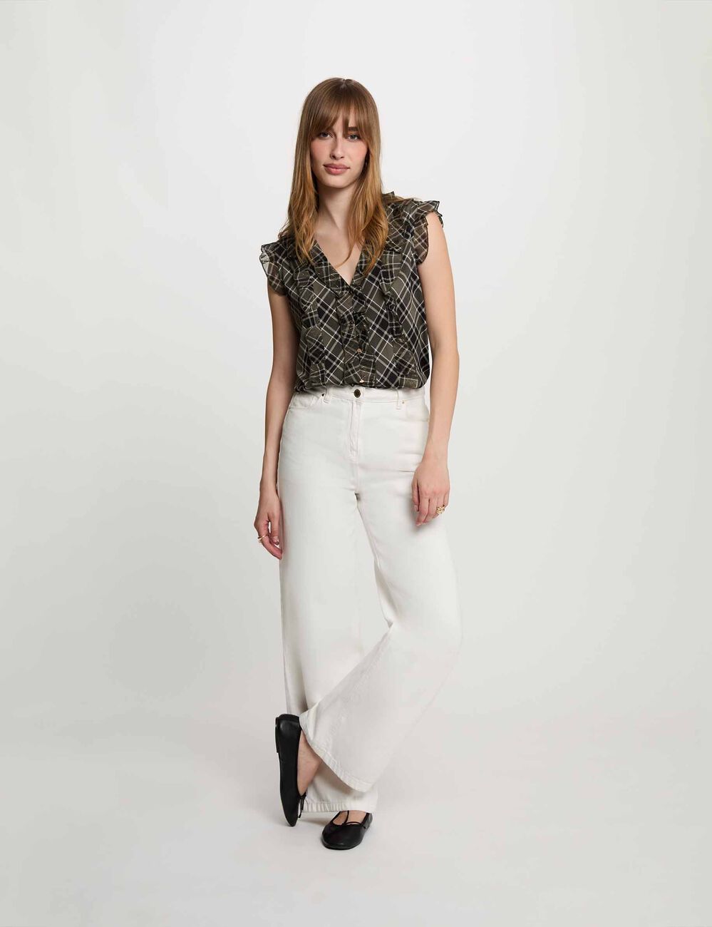Camisa sin mangas de cuadros multicolor mujer