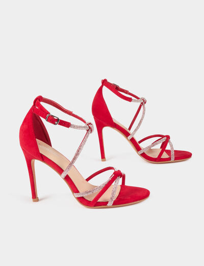 Sandalias de tacón con pulseras strass rojo mujer