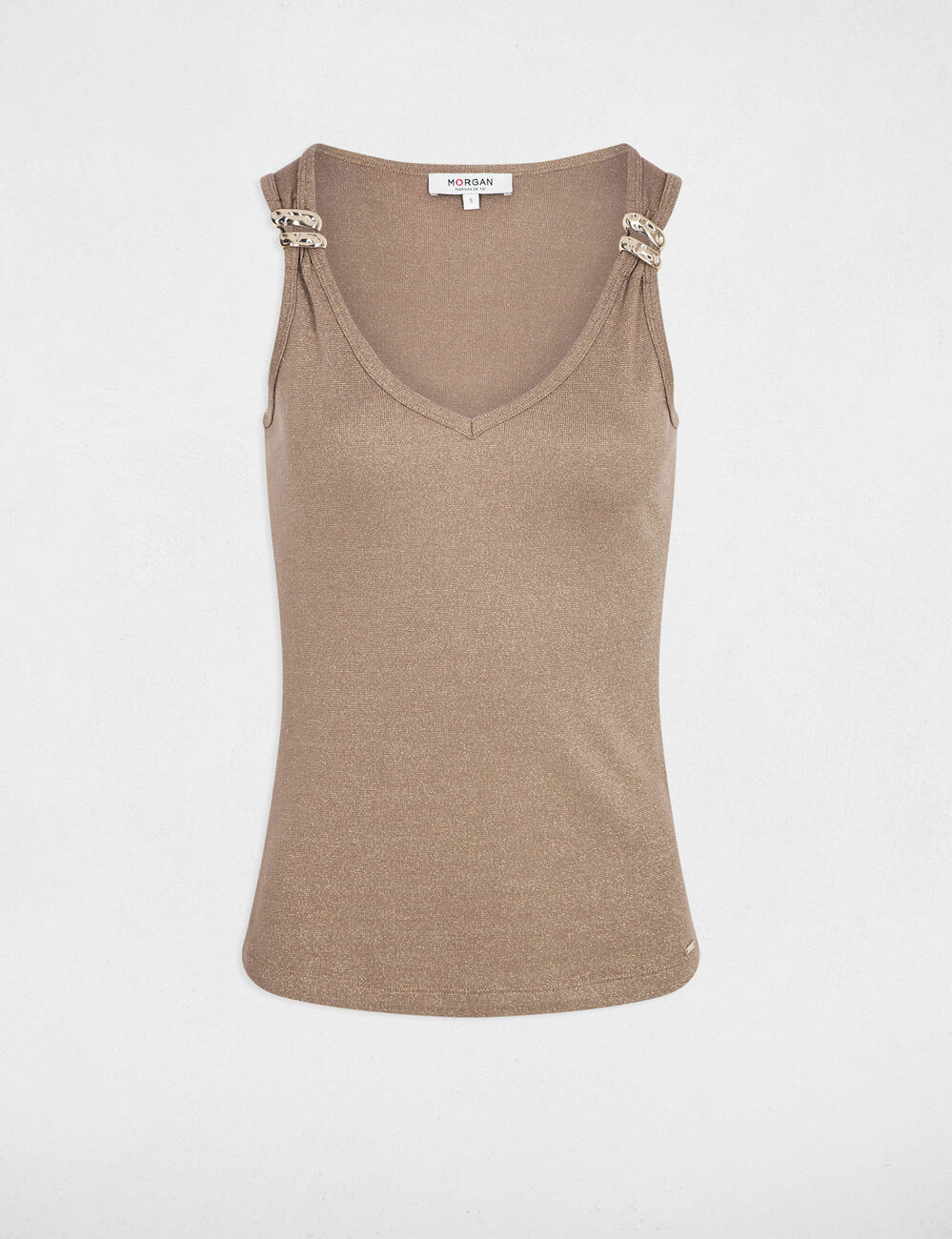 Camiseta ajustada cuello v topo mujer