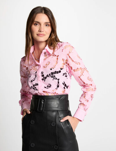 Camisa manga larga rosa claro mujer