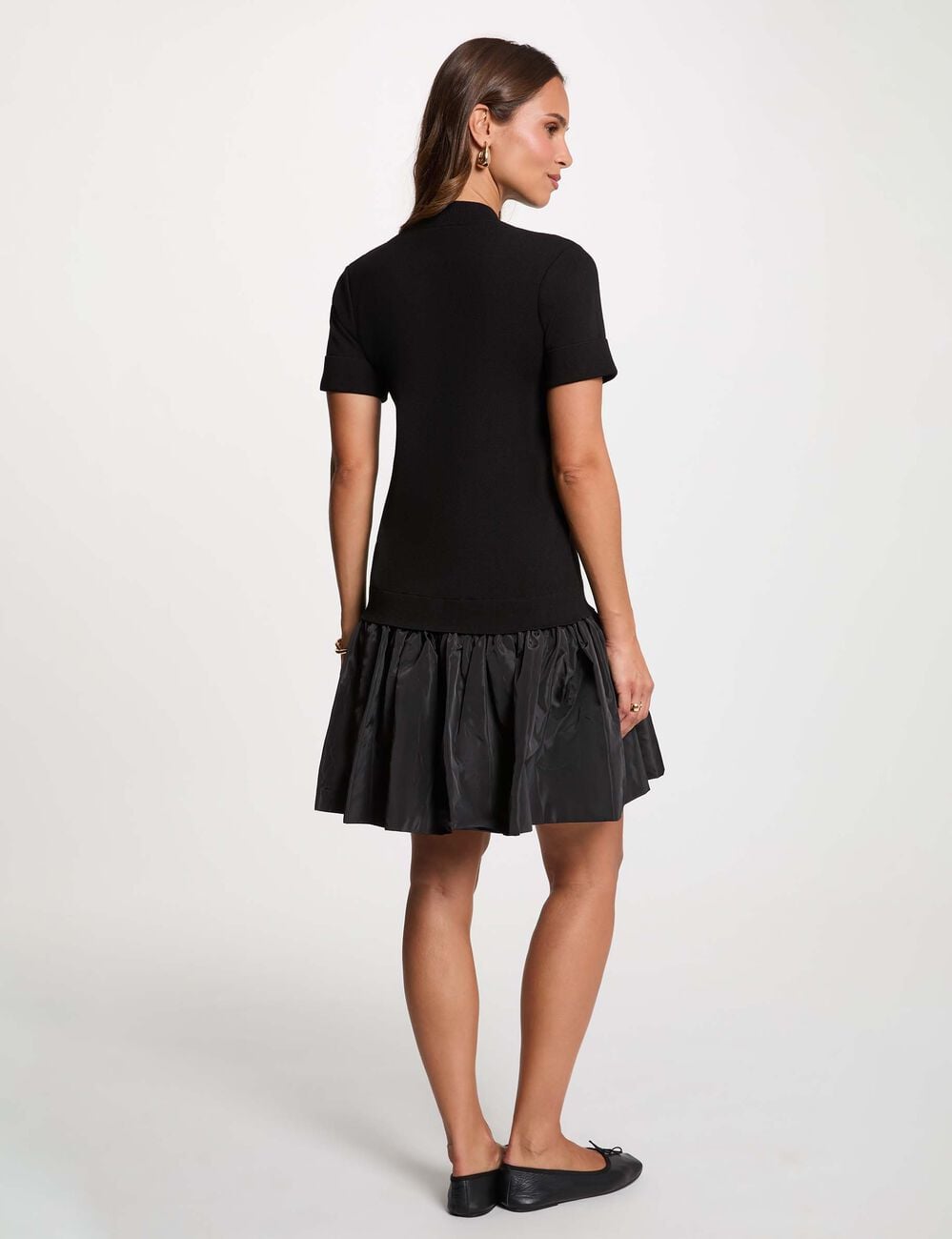 Vestido de punto mangas cortas negro mujer