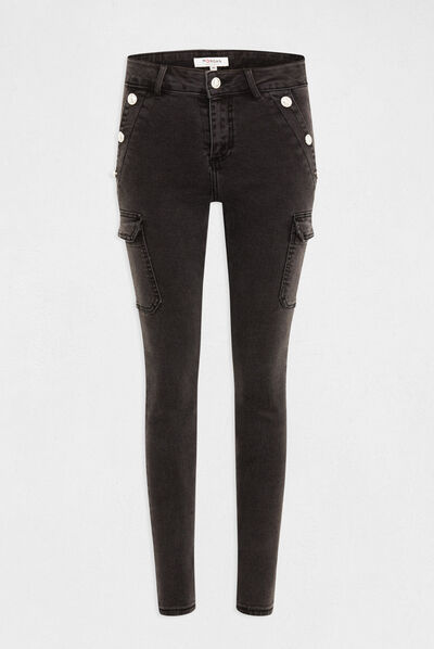 Vaquero cargo skinny con botones gris moyen mujer