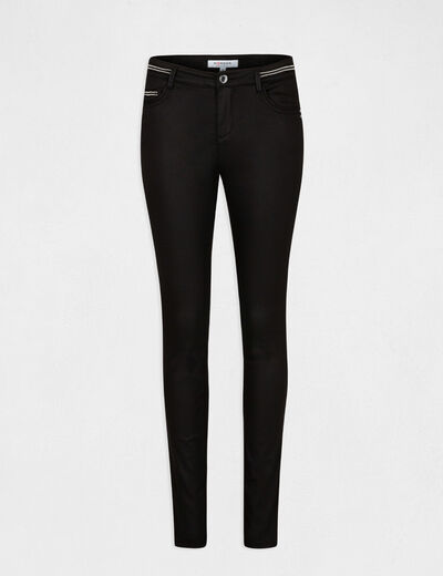 Pantalón slim efecto mojado negro mujer