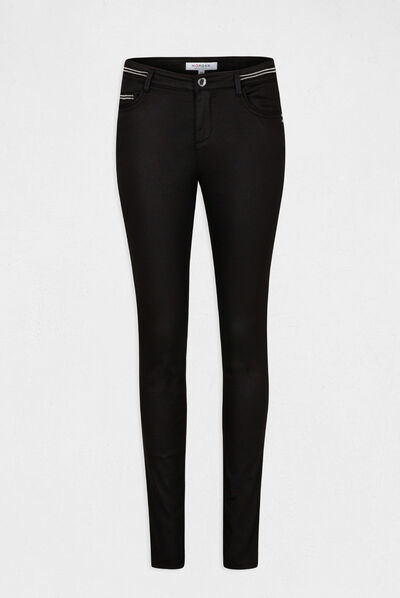 Pantalón slim efecto mojado negro mujer