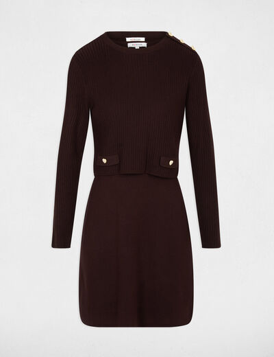 Vestido corto de punto efecto 2 en 1 marr&oacute;n oscuro mujer