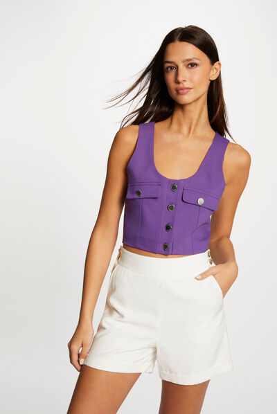 Crop top abotonado sin mangas morado oscuro mujer