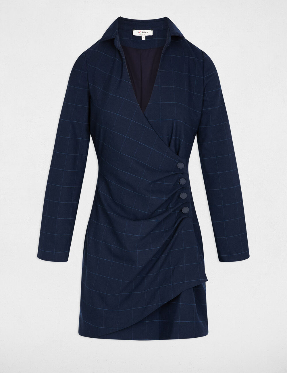 Vestido corto cruzado azul marino mujer