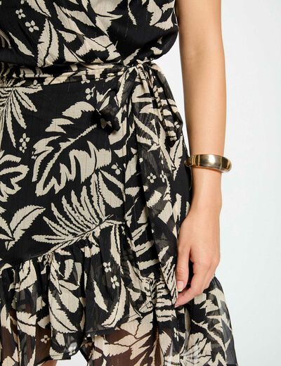 Vestido cruzado estampado negro mujer