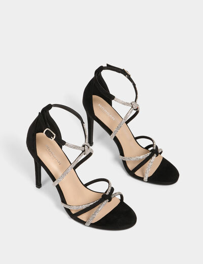 Sandalias de tacón con pulseras strass negro mujer