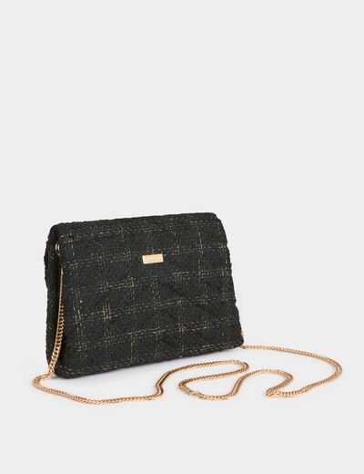 Bolso cartera de mano tweed negro mujer