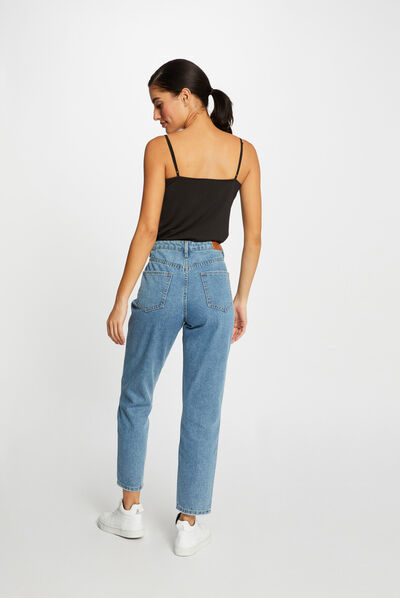 Top tirantes finos con encaje negro mujer