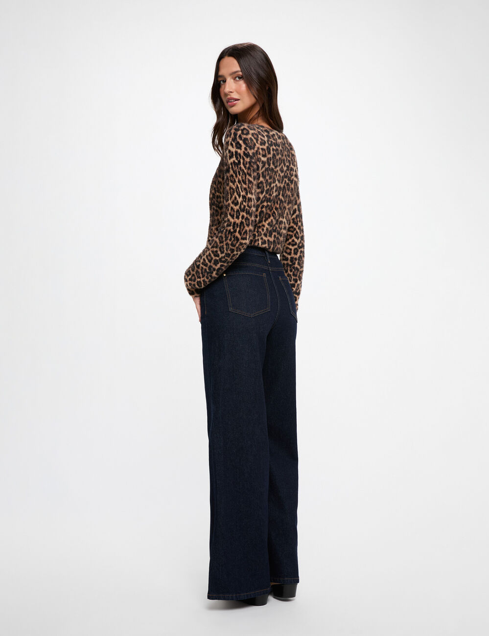 Jersey de cuello redondo leopardo beige mujer