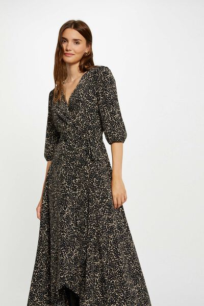 Vestido largo cruzado estampado multico mujer