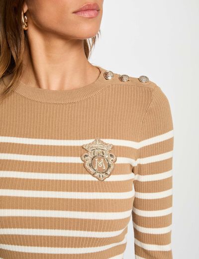 Jersey manga larga con rayas cámel mujer
