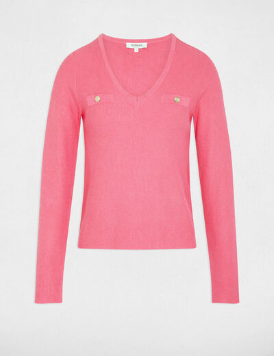 Jersey entallado con cuello en V rosado fucsia mujer