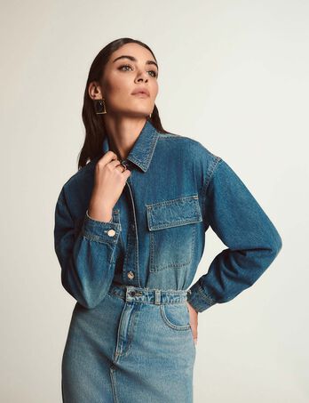 Chaqueta de vaquero recta denim stone mujer