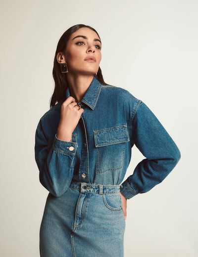 Chaqueta de vaquero recta denim stone mujer