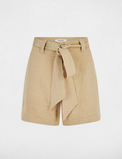 Short holgado talle alto beige mujer