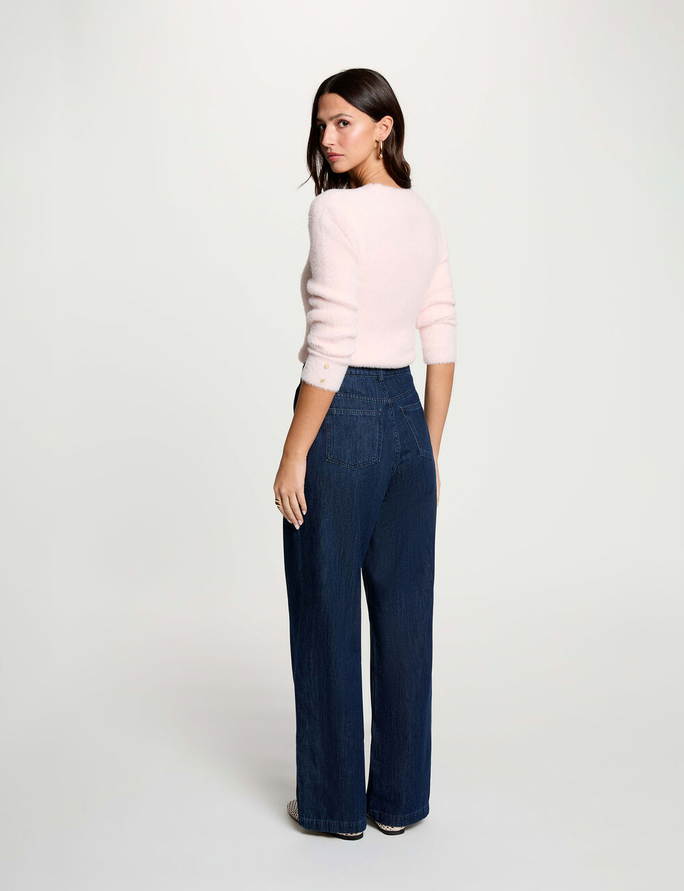 Jersey cuello v mangas largas rosa claro mujer