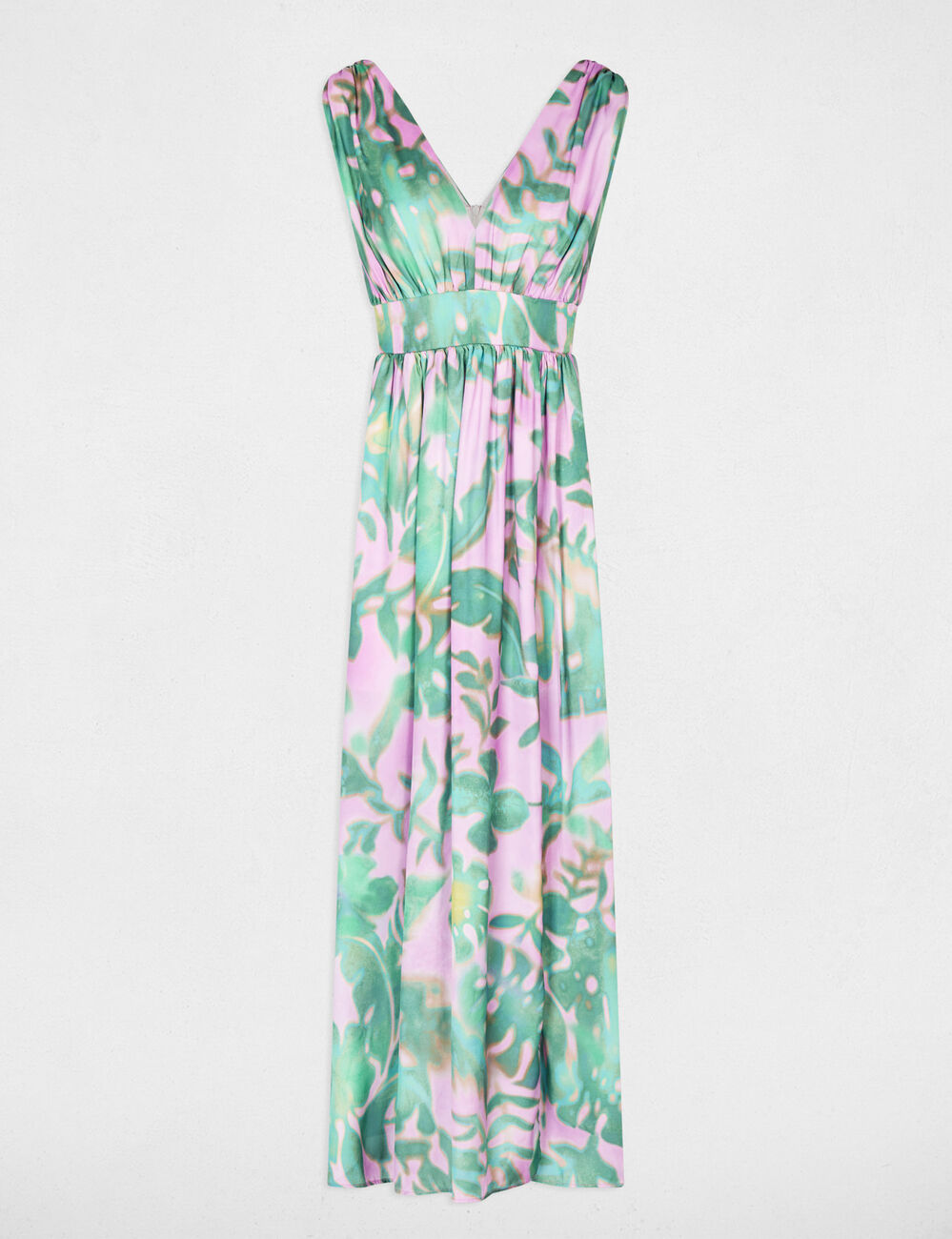 Vestido largo con cuello en V multicolor mujer