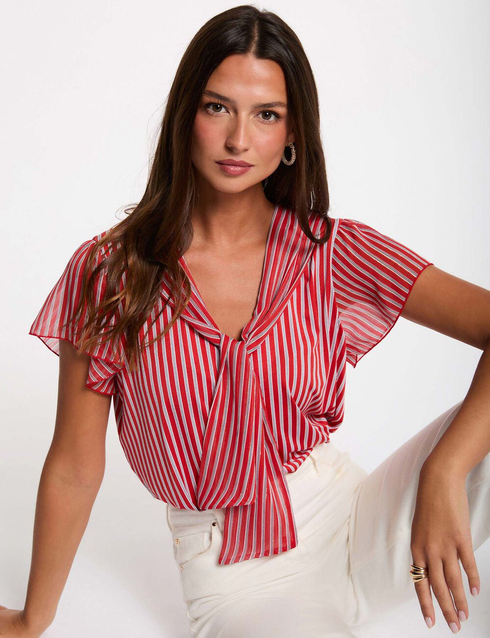 Camiseta con cuello lazada rojo mujer