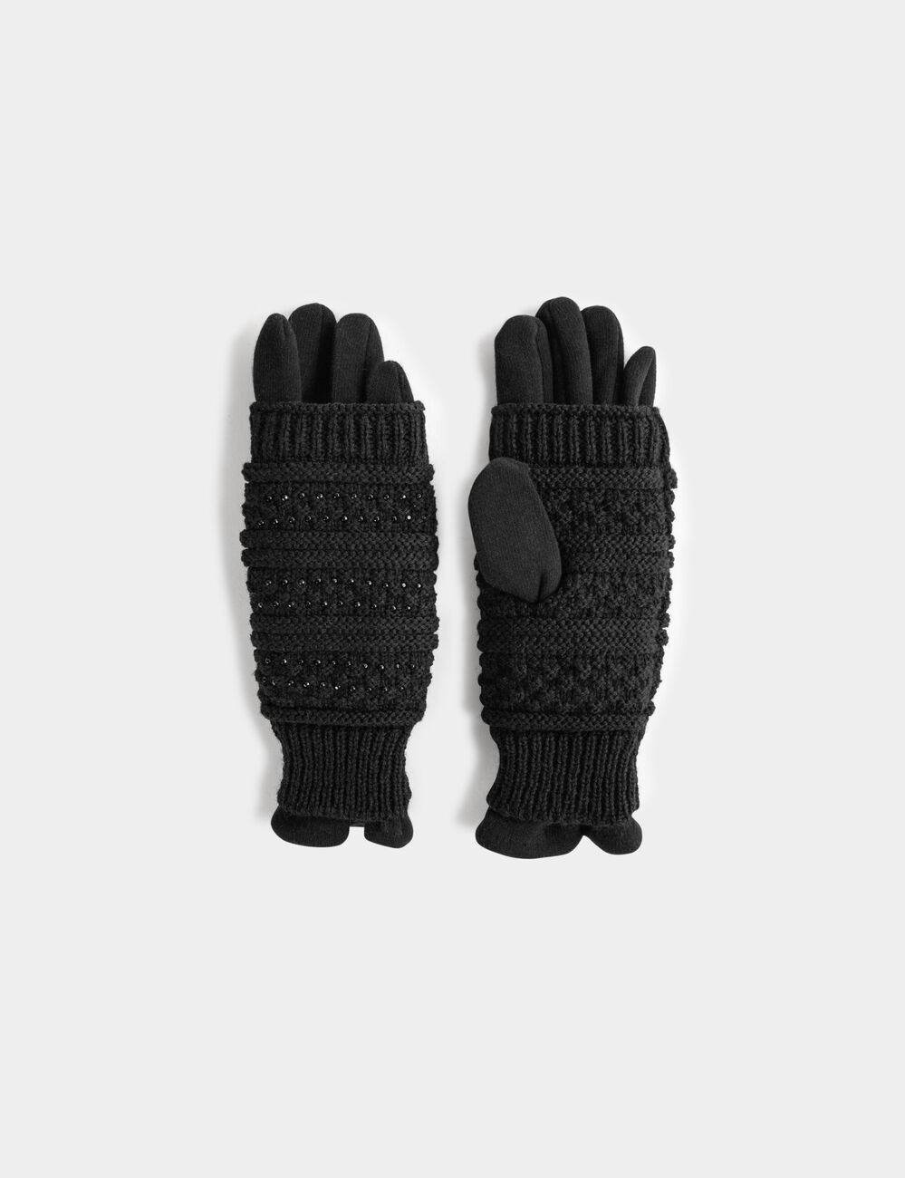 Guantes de punto con strass negro mujer