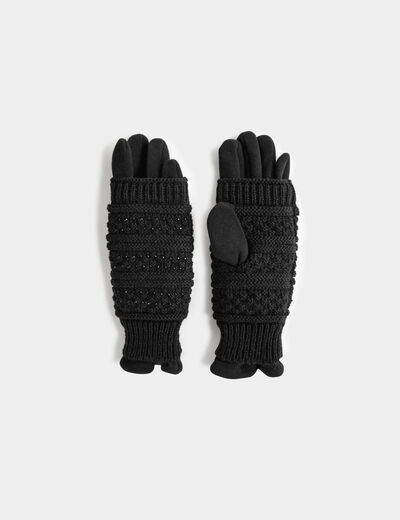 Guantes de punto con strass negro mujer