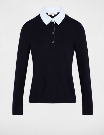 Jersey con cuello de camisa azul marino mujer