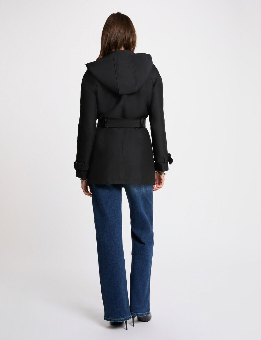 Trench midi con capucha negro mujer