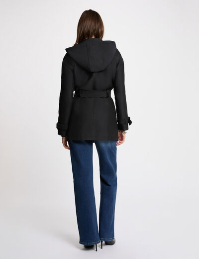 Trench midi con capucha negro mujer