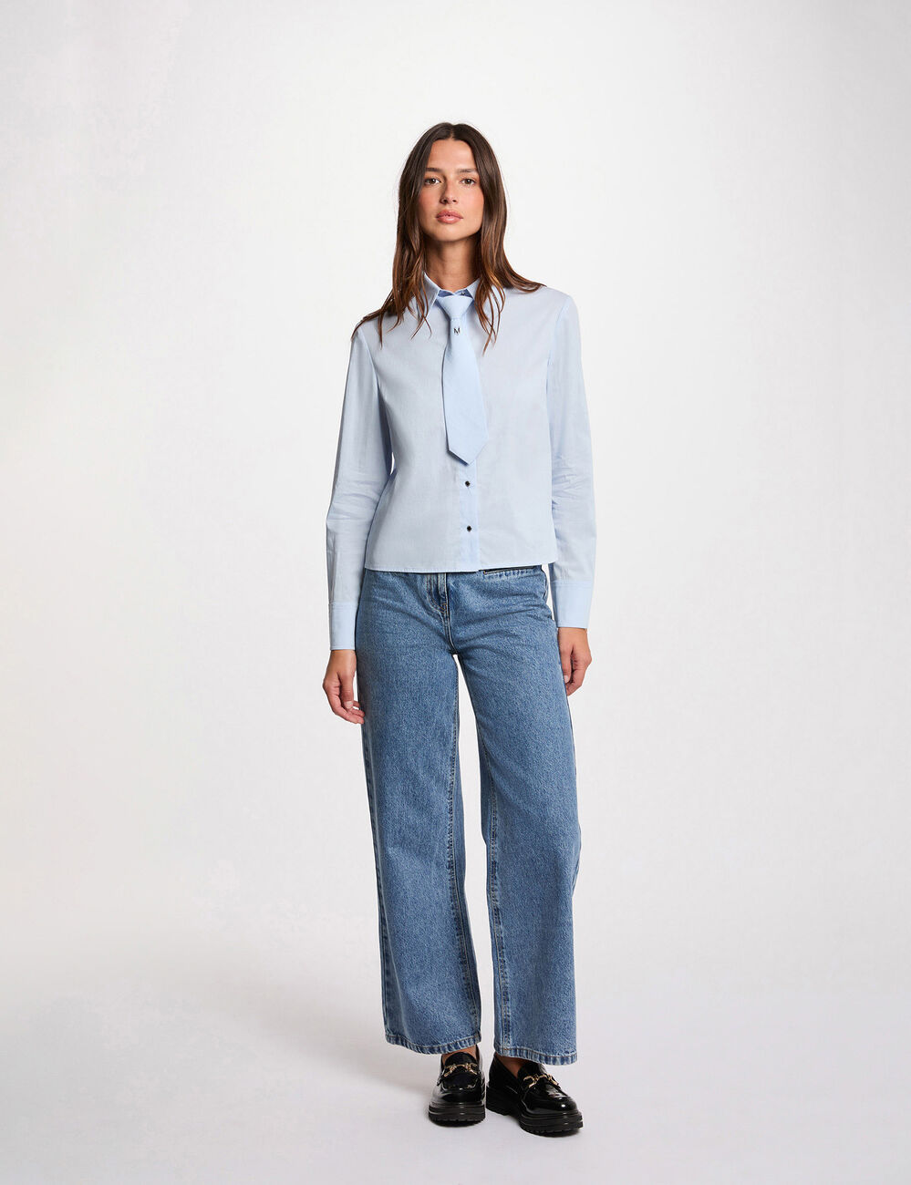 Camisa manga larga azul cielo mujer